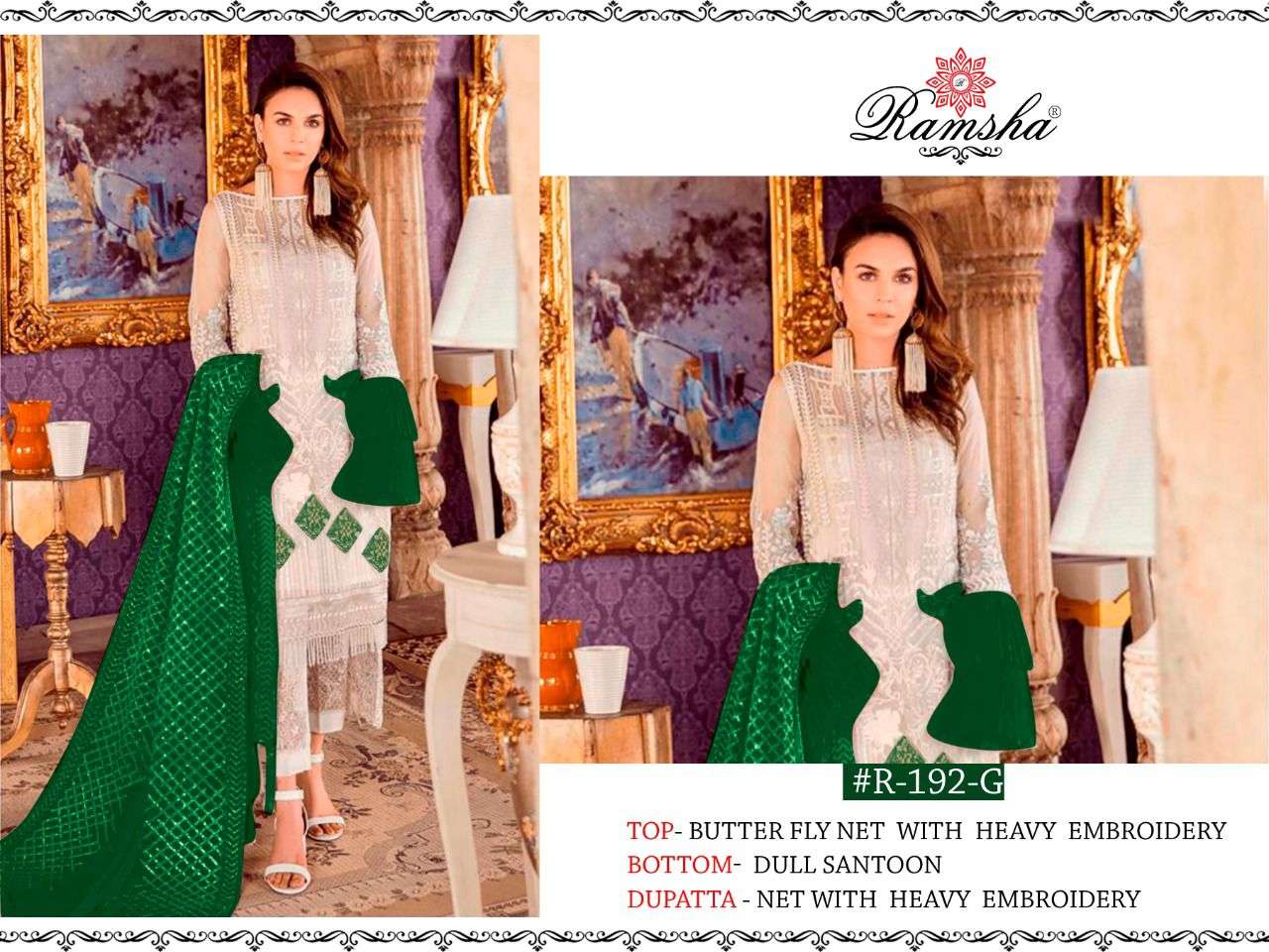 RAMSHA PRESENTS R192 NX BUTTERFLY NET EMBROIDERY WHOLESALE PAKISATANI SUITS